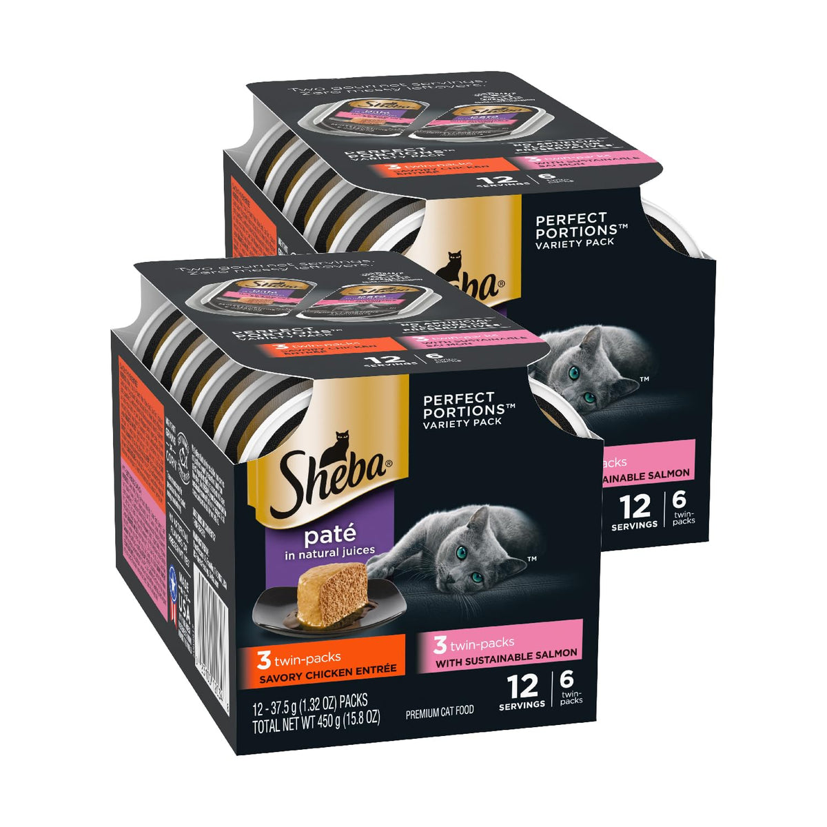 Sheba Perfect Portions Pate Wet Cat Food, Seafood Pack, 2.6 oz, 12 ct, 2pk