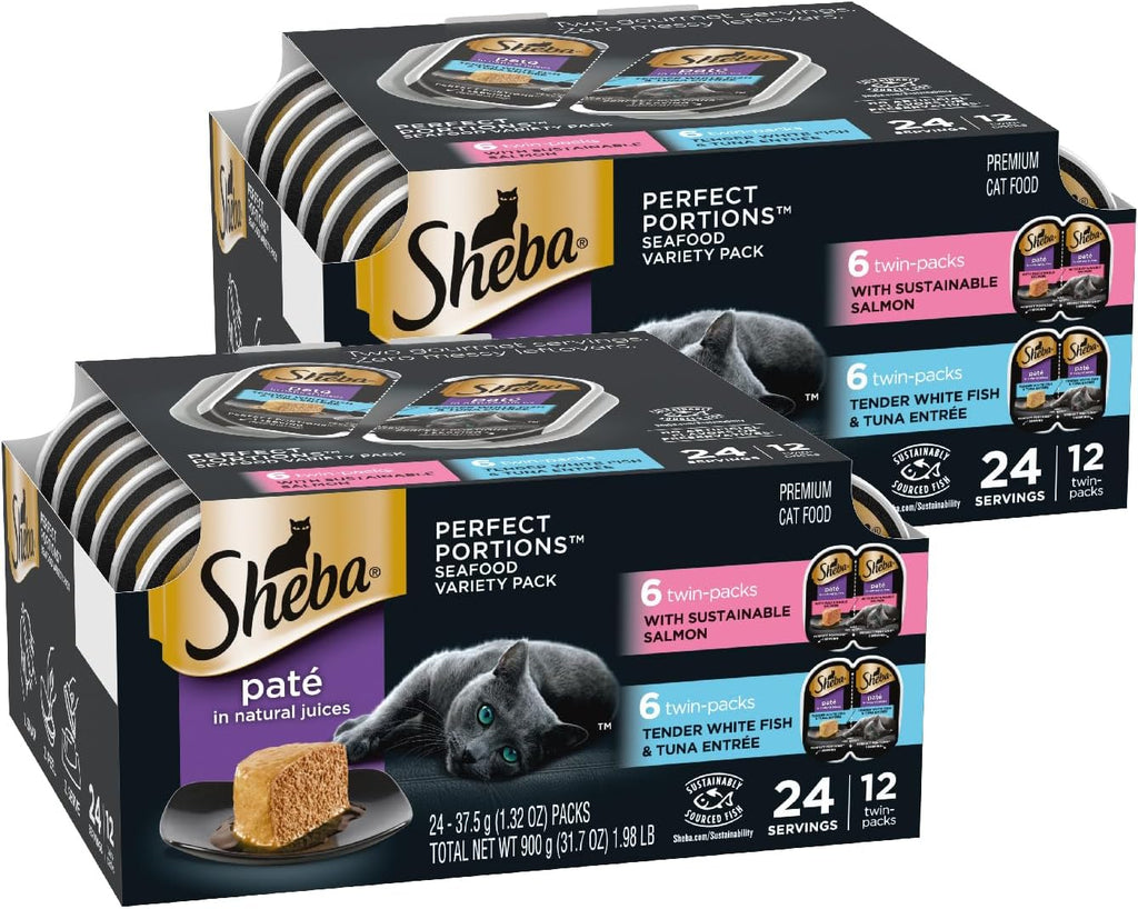 Sheba Perfect Portions Pate Wet Cat Food, Seafood Pack, 2.6 oz, 12 ct, 2pk