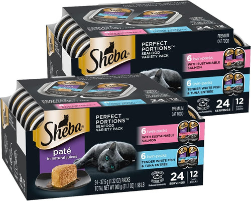 Sheba Perfect Portions Pate Wet Cat Food, Seafood Pack, 2.6 oz, 12 ct, 2pk