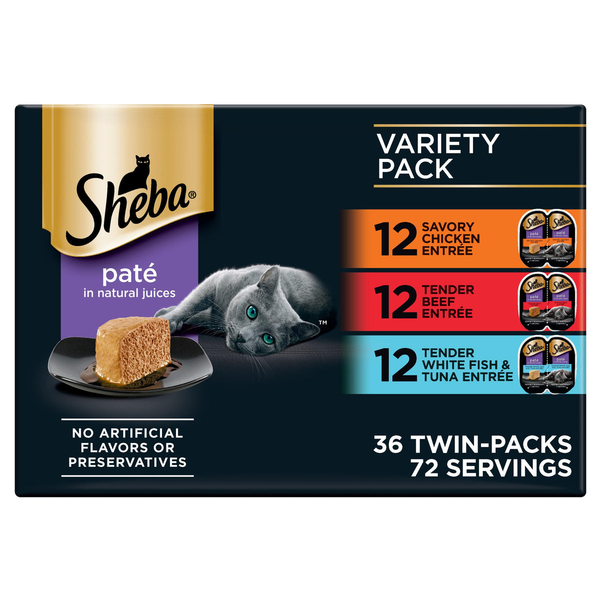 Sheba Perfect Portions Pate Wet Cat Food, Seafood Pack, 2.6 oz, 12 ct, 2pk